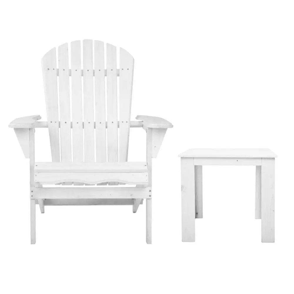 Gardeon 3 Piece Outdoor Adirondack Beach Chair and Table Set - White Deals499