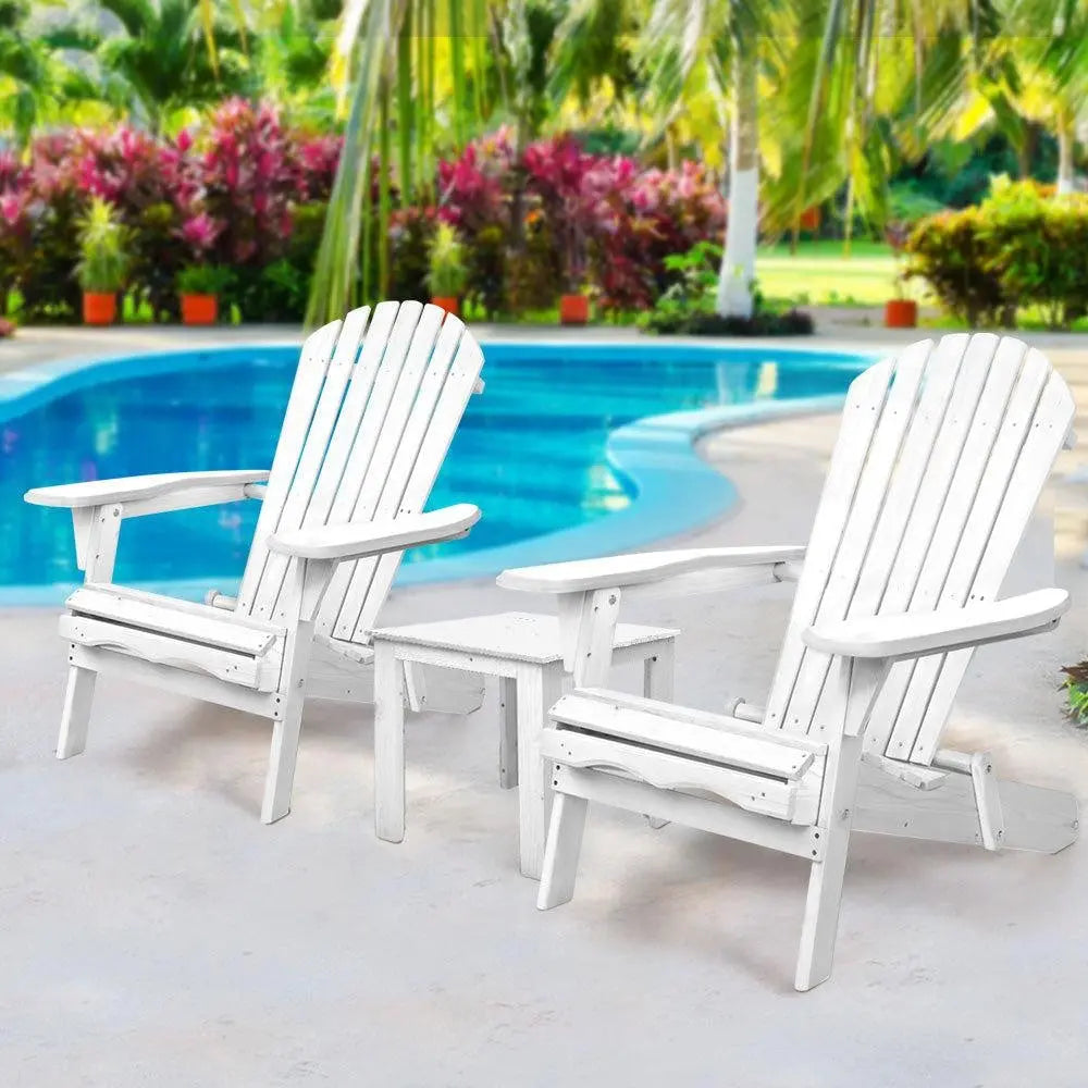 Gardeon 3 Piece Outdoor Adirondack Beach Chair and Table Set - White Deals499