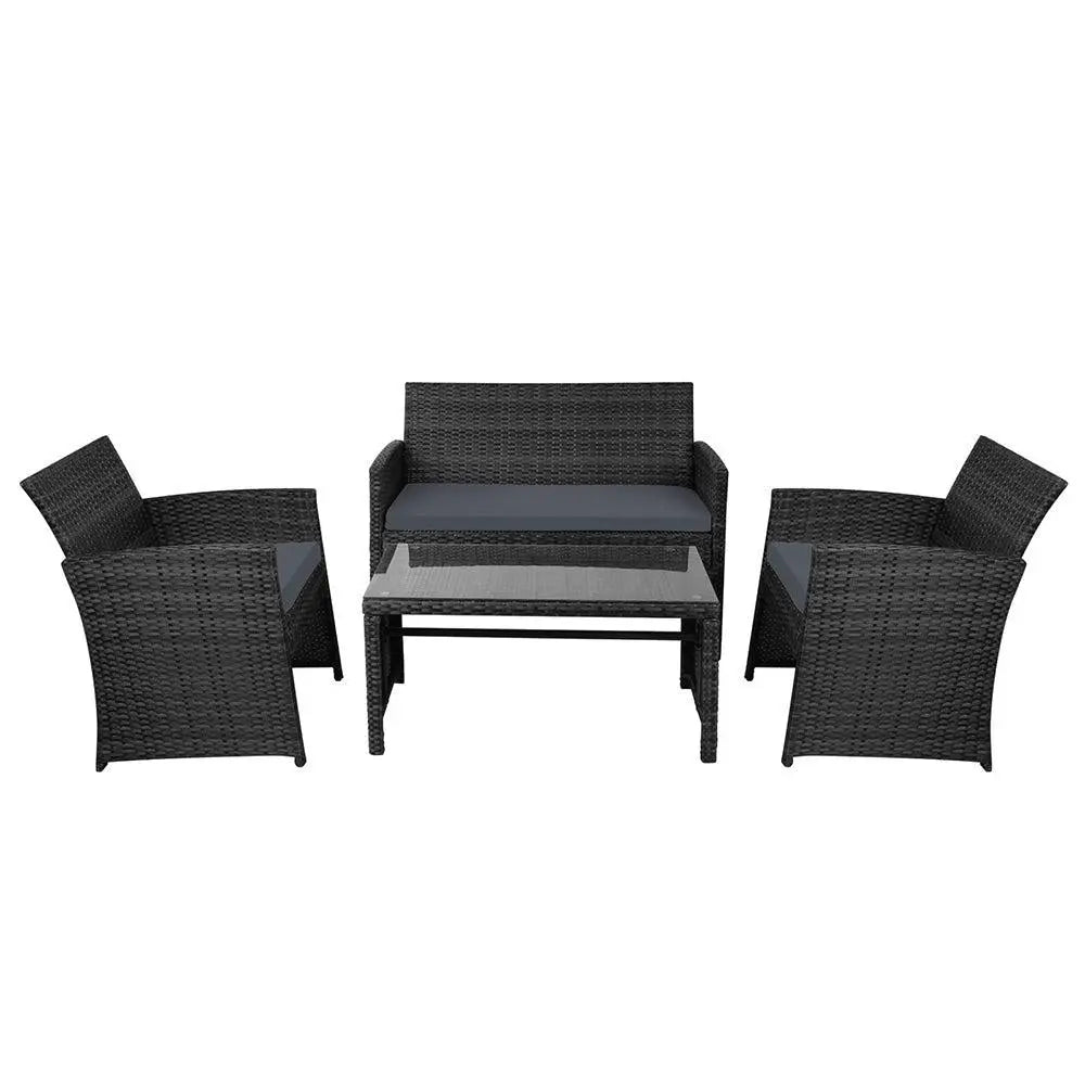 Gardeon Garden Furniture Outdoor Lounge Setting Wicker Sofa Set Storage Cover Black Deals499