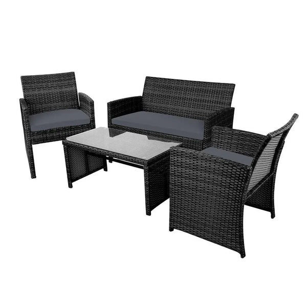 Gardeon Garden Furniture Outdoor Lounge Setting Wicker Sofa Set Storage Cover Black Deals499