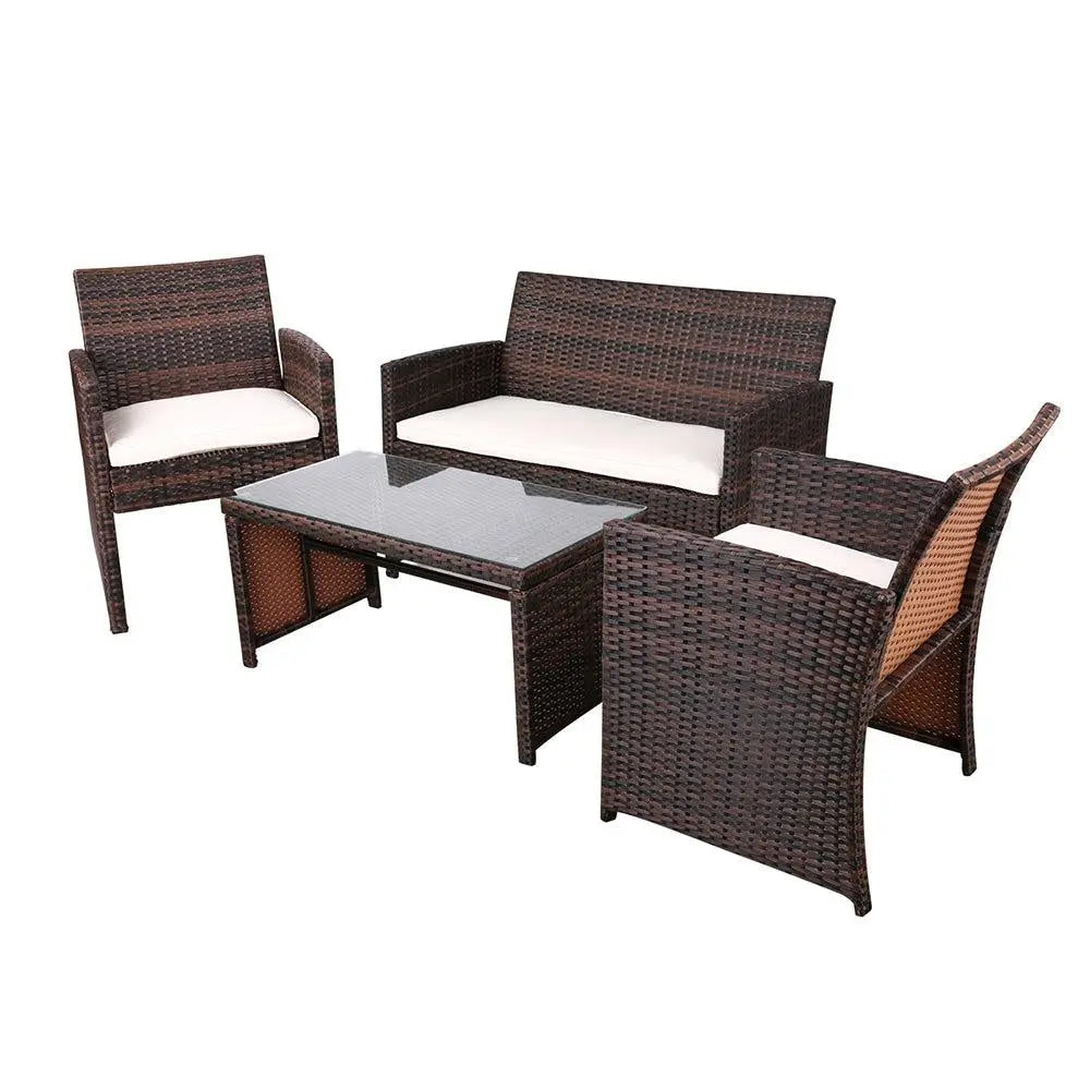 Gardeon Garden Furniture Outdoor Lounge Setting Wicker Sofa Set Storage Cover Brown Deals499