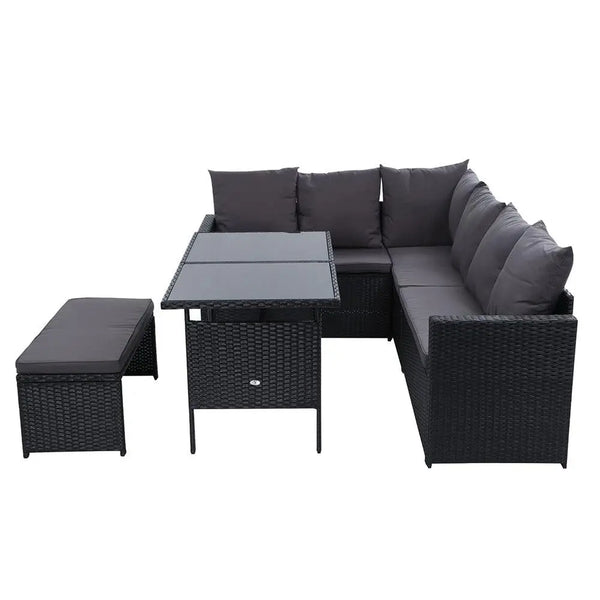 Gardeon Outdoor Furniture Dining Setting Sofa Set Wicker 8 Seater Storage Cover Black Deals499