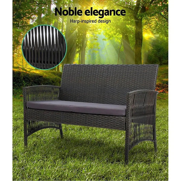 Gardeon Outdoor Furniture Set Wicker Cushion 4pc Dark Grey Deals499