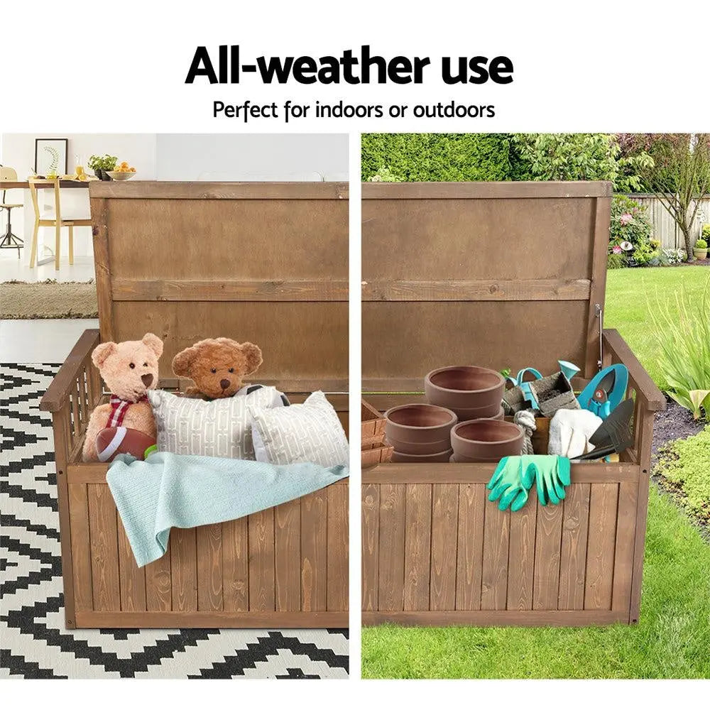 Gardeon Outdoor Storage Box Wooden Garden Bench 128.5cm Chest Tool Toy Sheds XL Deals499