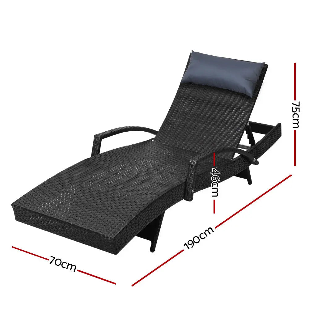 Gardeon Set of 2 Sun Lounge Outdoor Furniture Wicker Lounger Rattan Day Bed Garden Patio Black Deals499