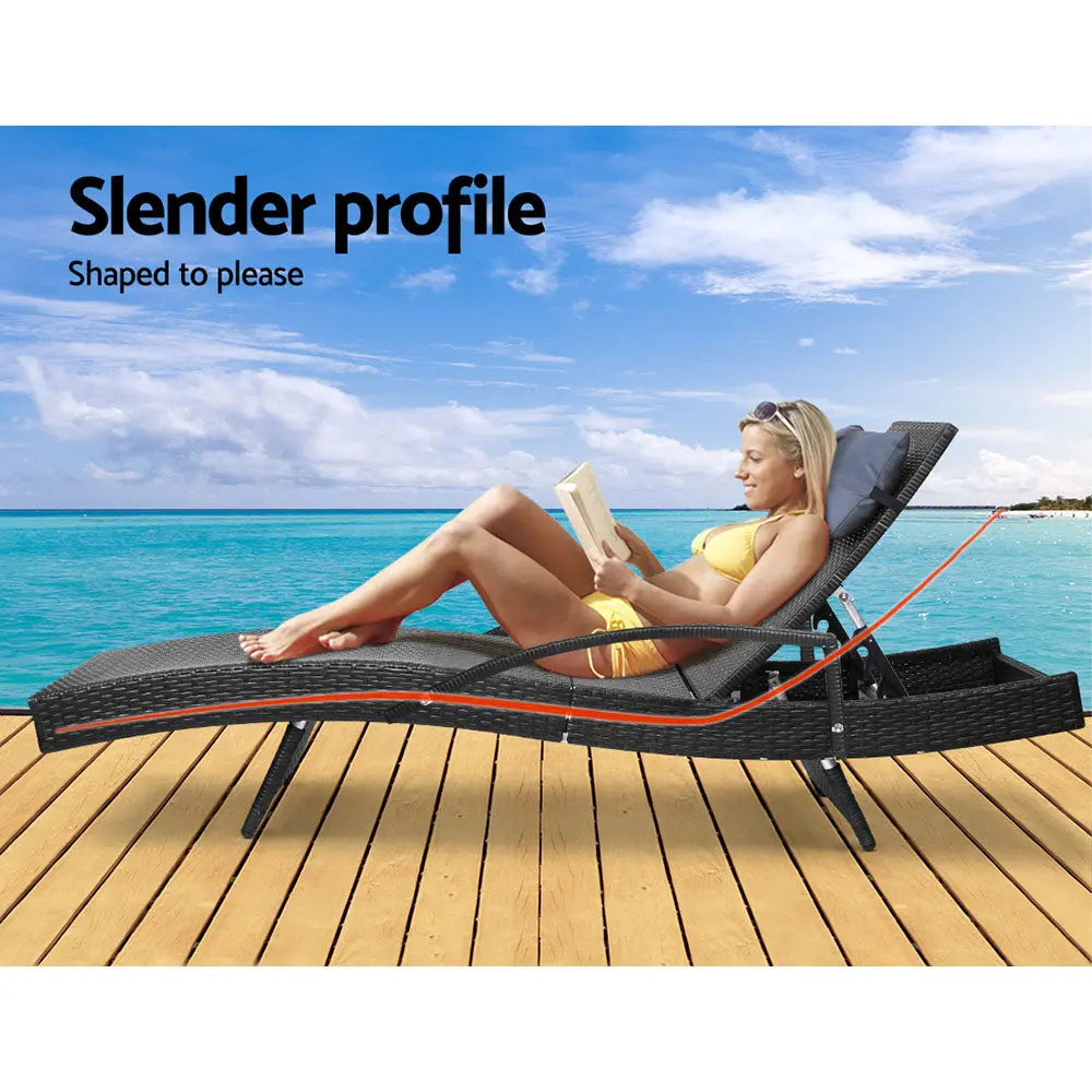 Gardeon Set of 2 Sun Lounge Outdoor Furniture Wicker Lounger Rattan Day Bed Garden Patio Black Deals499