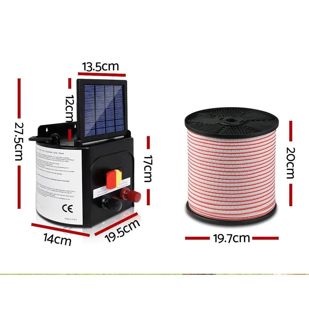 Giantz 5km Solar Electric Fence Energiser Charger with 400M Tape and 25pcs Insulators Deals499