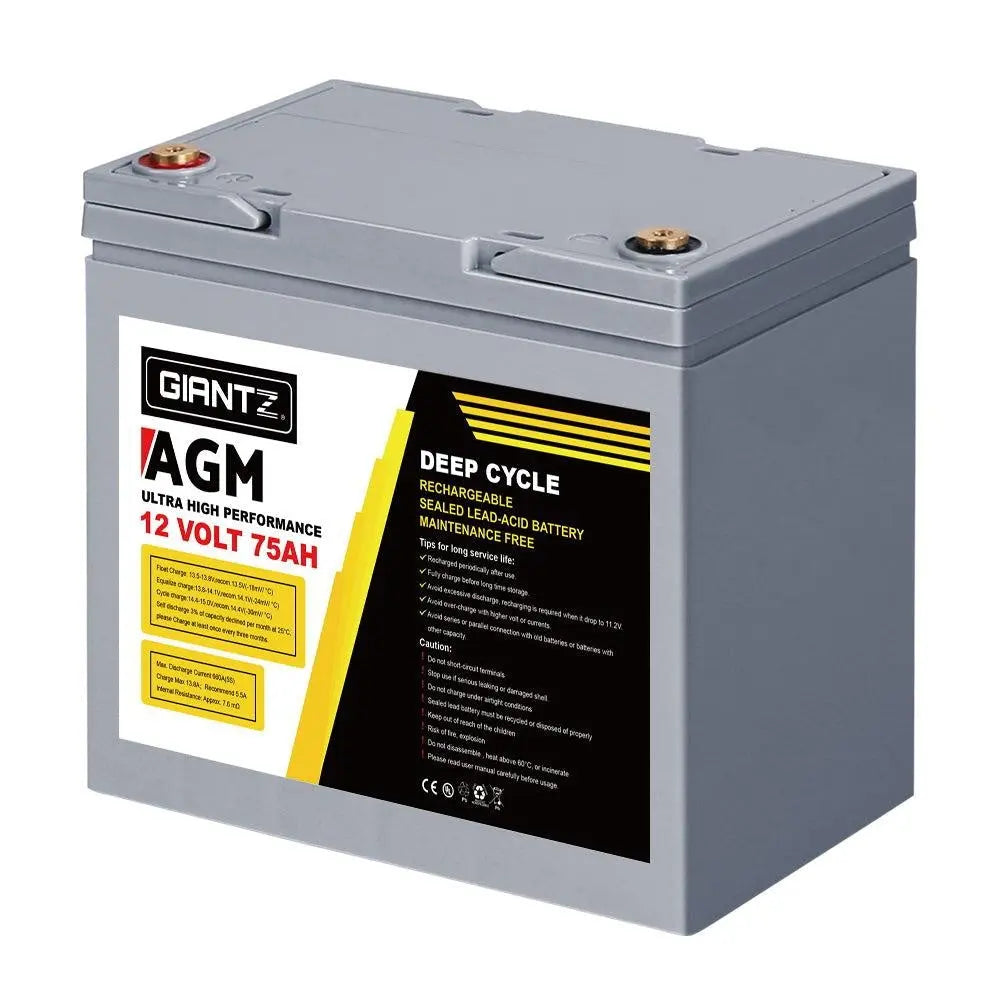 Giantz 75Ah Deep Cycle Battery 12V AGM Marine Sealed Power Portable Box Solar Caravan Camping Deals499