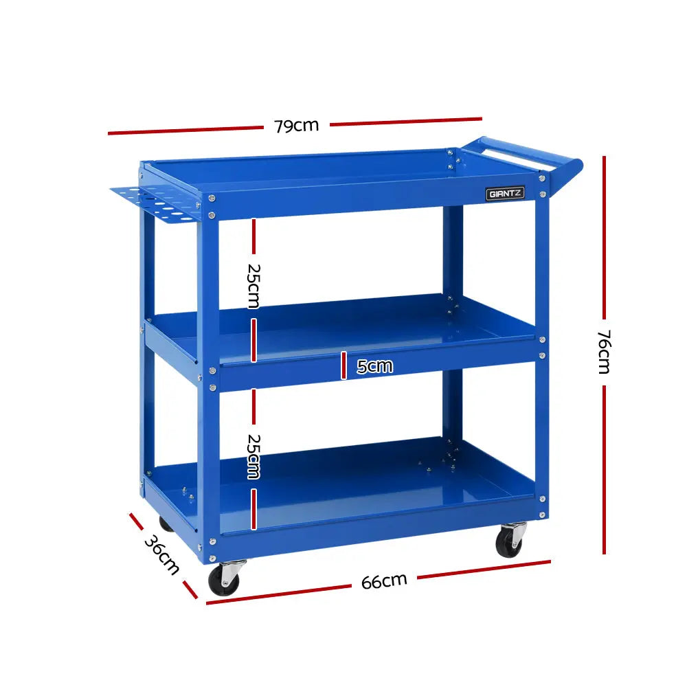 Giantz Tool Cart 3 Tier Parts Steel Trolley Mechanic Storage Organizer Blue Deals499