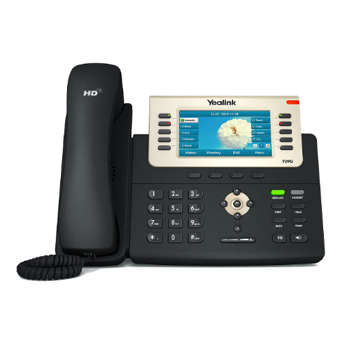 YEALINK T29G 6 Line IP phone, 480x272 LCD, 27 Program keys/BLF/XML/PoE/HDVEHS support/Dual Gigabit Ports. 1 USB Port for BT40. (LS) YEALINK