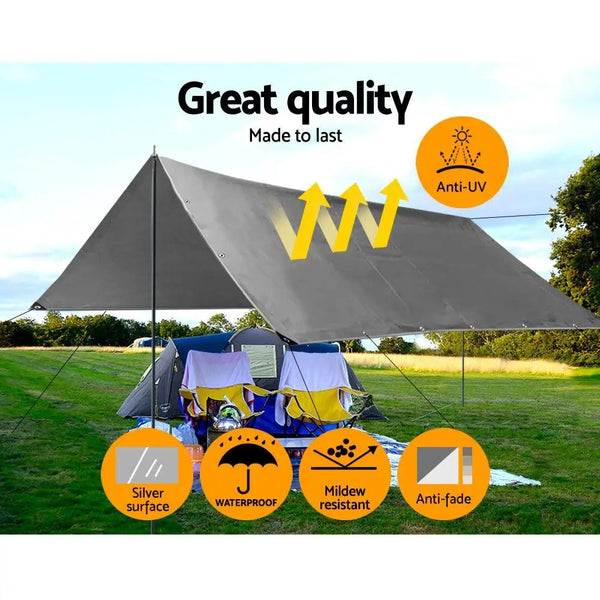 Instahut 7.3x9m Tarp Camping Tarps Poly Tarpaulin Heavy Duty Cover 180gsm Silver Deals499