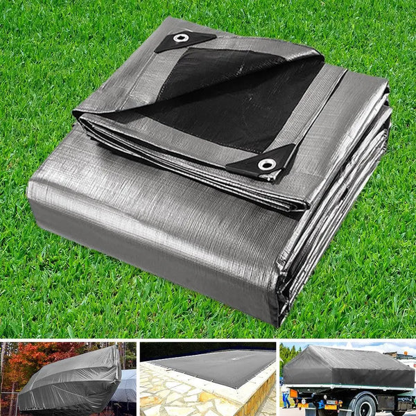 Instahut 7.3x9m Tarp Camping Tarps Poly Tarpaulin Heavy Duty Cover 180gsm Silver Deals499