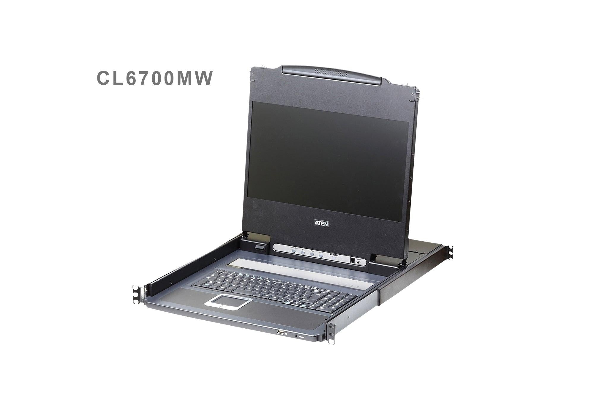 ATEN CL6700MW-ATA-AU-V Rackmount USB DVI/VGA/HDMI Single Rail 17.3' Widescreen Full HD LCD KVM Console ATEN