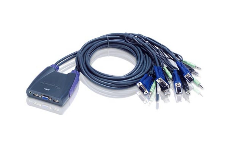 ATEN 4 Port USB VGA Cable KVM Switch with audio, 1.8M Cable, Video DynaSync, mouse and keyboard emulation ATEN