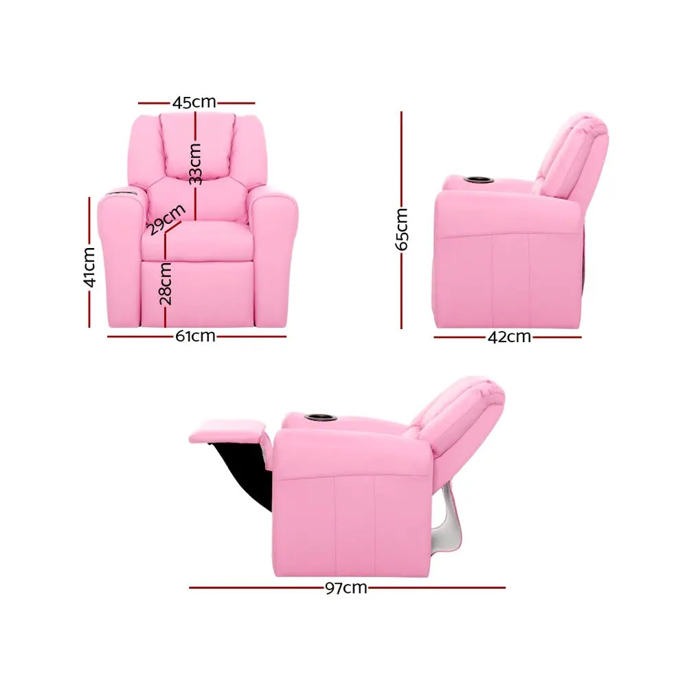 Keezi Kids Recliner Chair Pink PU Leather Sofa Lounge Couch Children Armchair Deals499