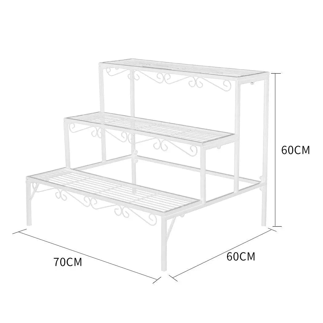 Levede 3 Tier Rectangle Metal Plant Stand Flower Pot Planter Corner Shelf White Deals499