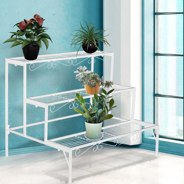 Levede 3 Tier Rectangle Metal Plant Stand Flower Pot Planter Corner Shelf White Deals499