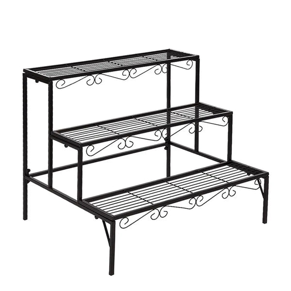 Levede Plant Stand 3 Tier Rectangle Metal Flower Pot Planter Corner Shelf Black Deals499