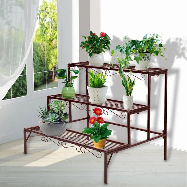 Levede Plant Stand 3 Tier Rectangle Metal Flower Pot Planter Corner Shelf Bronze Deals499