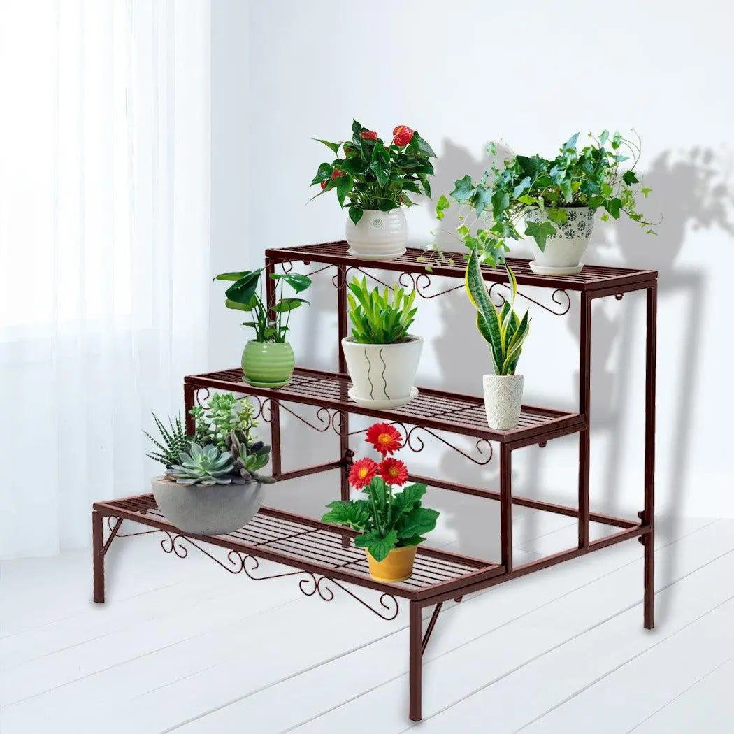 Levede Plant Stand 3 Tier Rectangle Metal Flower Pot Planter Corner Shelf Bronze Deals499