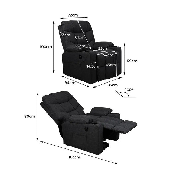 Levede Recliner Chair Electric Lift Chair Armchair Lounge Fabric Sofa USB Charge Deals499