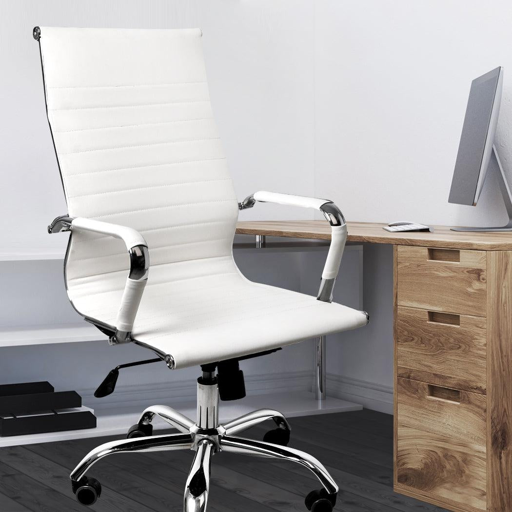 Office Chair Gaming Chair Home Work Study PU Mat Seat High-Back Computer White Deals499