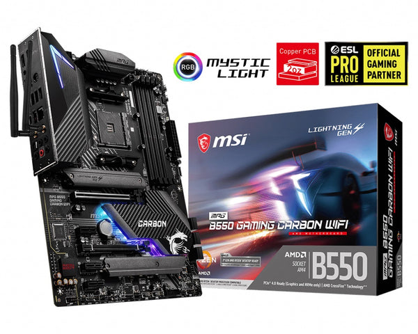 MSI MPG B550 GAMING CARBON WIFI AM4 4xDDR4 5xPCIE 2xM.2 DP HDMI RAID LAN 6xSATAIII 2xUSB3.2 8xUSB2.0 MSI