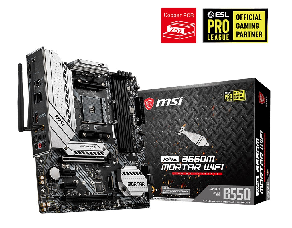 MSI MAG B550M MORTAR WIFI AM4 M-ATX MB 4xDDR4 4xPCIE 2xM.2 DP HDMI RAID LAN 6xSATAIII 2xUSB3.2 6xUSB2.0 MSI