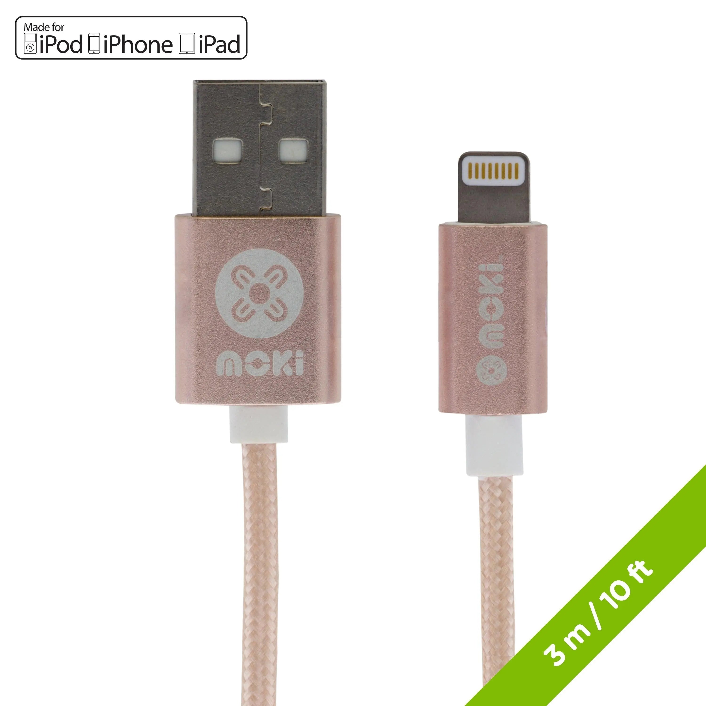 MOKI King Size Braided Lightning Syccharge Cable-3mt/10ft Rose Gold MOKI