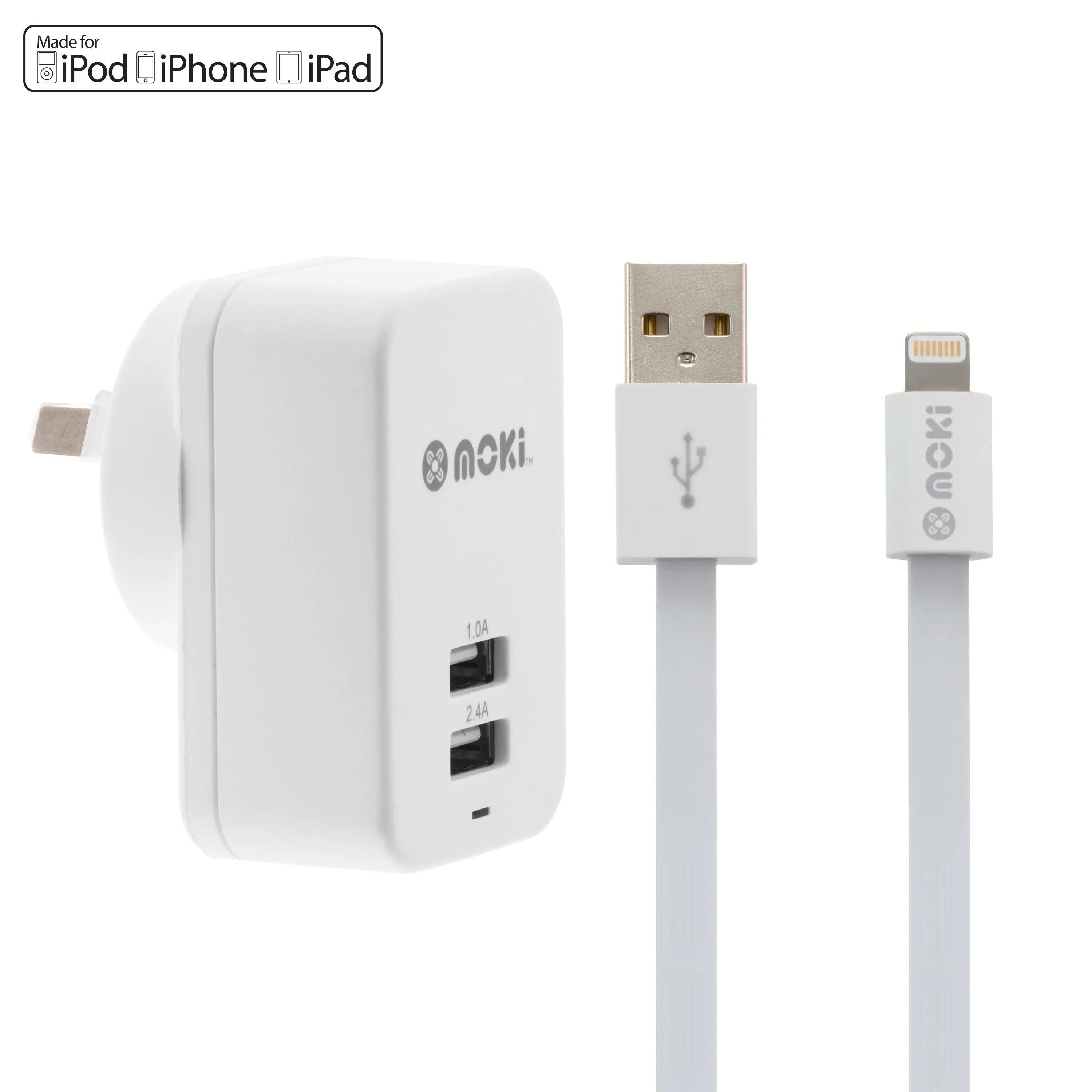 MOKI Lightning Syncharge Cable + Wall (Apple Licenced) MOKI