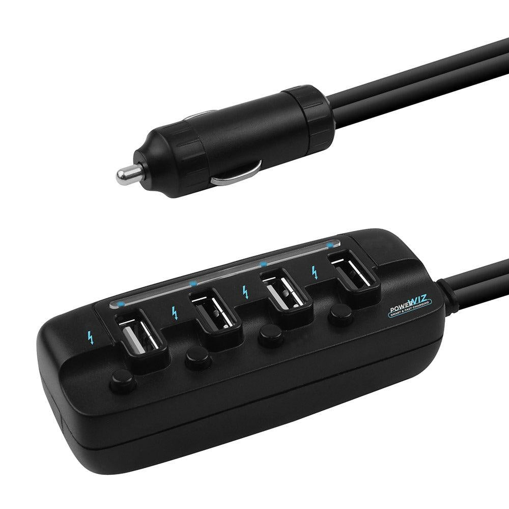 mbeatÂ® 4 Ports USB Rapid Car Charger - 40W Rapid Smart Charger/Individual ON/OFF switches/90cm Extension Cable Design MBEAT