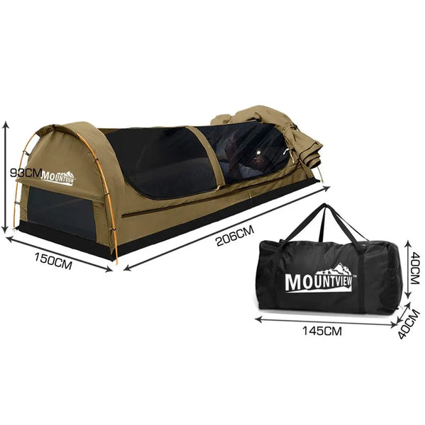 Mountview Double Swag Camping Swags Canvas Dome Tent Hiking Mattress Khaki Deals499