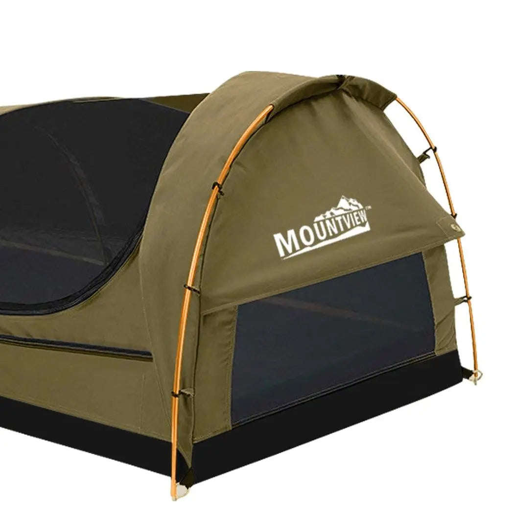 Mountview Double Swag Camping Swags Canvas Dome Tent Hiking Mattress Khaki Deals499