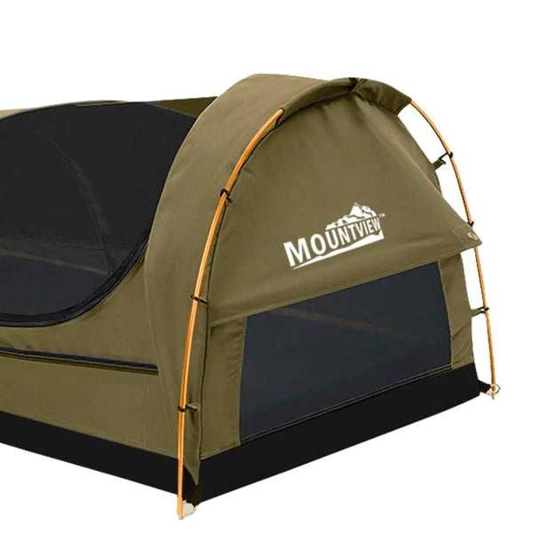 Mountview Double Swag Camping Swags Canvas Dome Tent Hiking Mattress Khaki Deals499