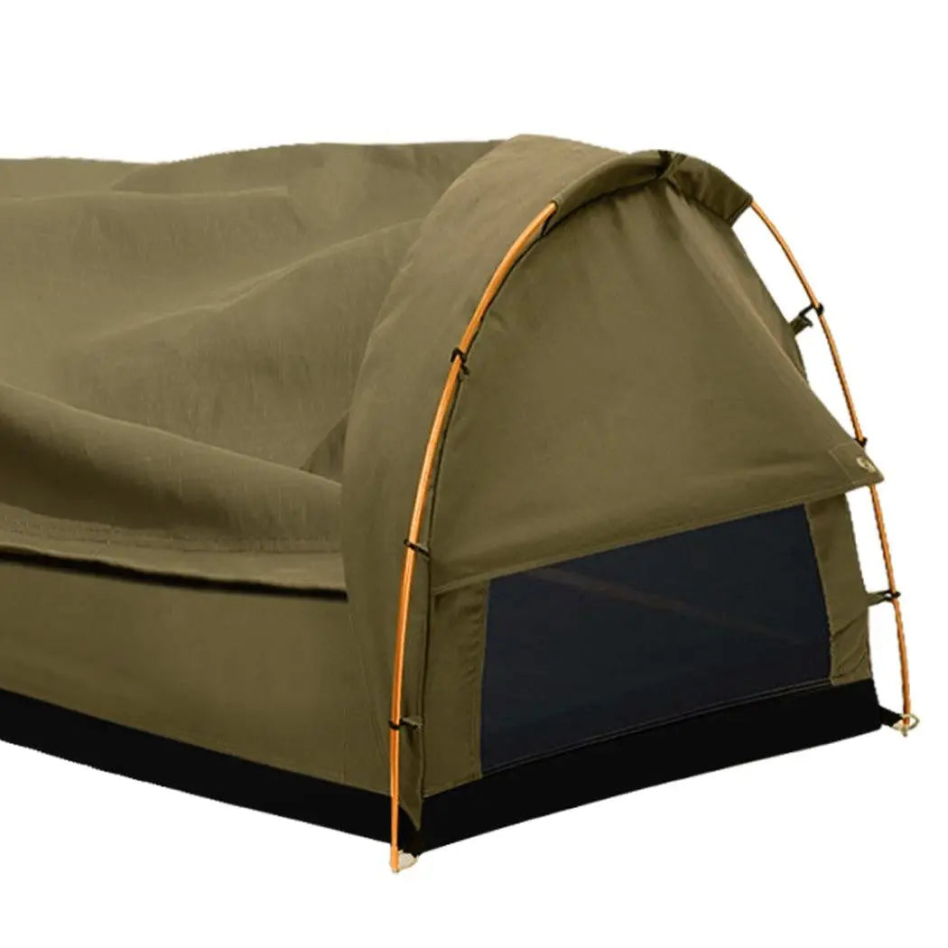 Mountview Double Swag Camping Swags Canvas Dome Tent Hiking Mattress Khaki Deals499