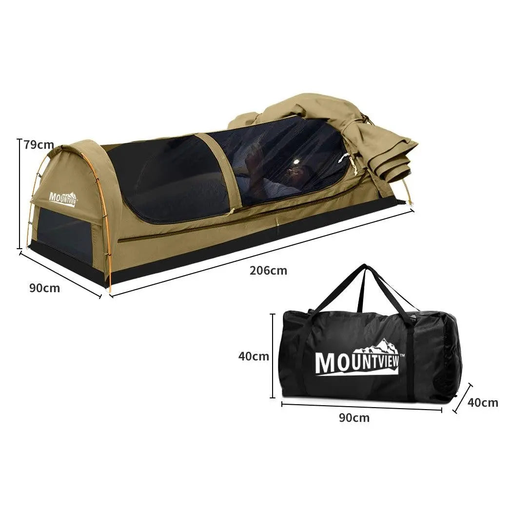 Mountview King Single Swag Camping Swags Canvas Dome Tent Hiking Mattress Khaki Deals499