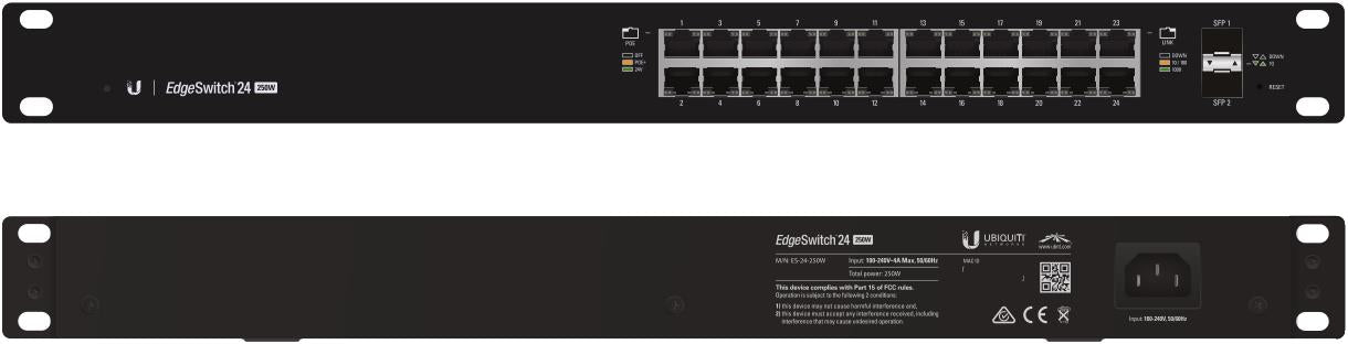 UBIQUITI EdgeSwitch 24 - 24-Port Managed PoE+ Gigabit Switch, 2 SFP, 250W Total Power Output - Supports PoE+ and 24v Passive UBIQUITI