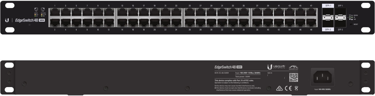 UBIQUITI EdgeSwitch 48 - 48-Port Managed PoE+ Gigabit Switch, 2 SFP and 2 SFP+, 500W Total Power Output - Supports PoE+ and 24v Passive UBIQUITI