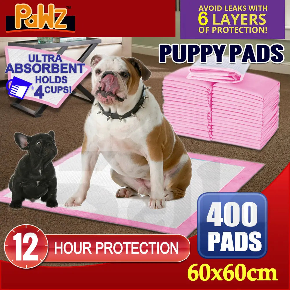 PaWz 400pc 60x60cm Puppy Pet Dog Indoor Cat Toilet Training Pads Absorbent Pink Deals499