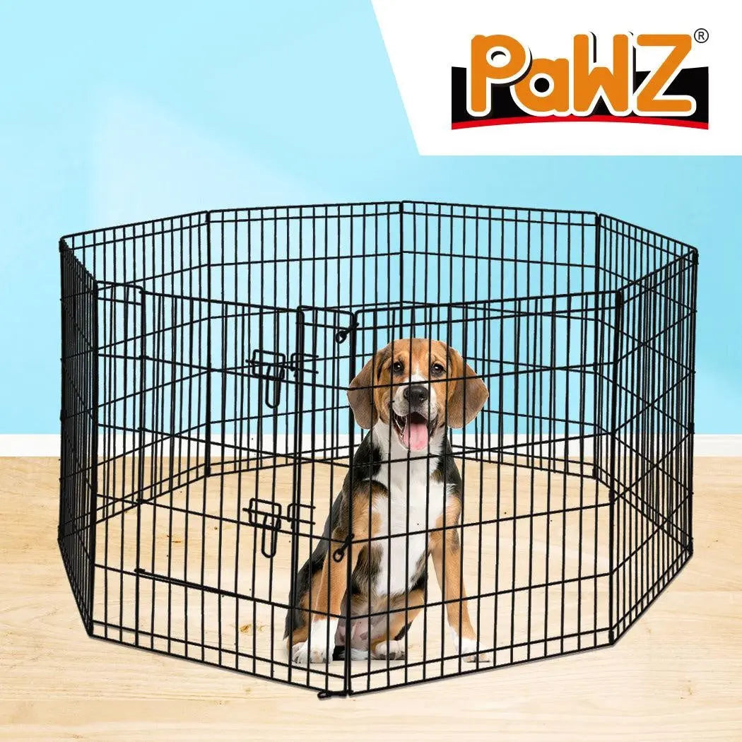 PaWz Pet Dog Playpen Puppy Exercise 8 Panel Enclosure Fence Black With Door 42