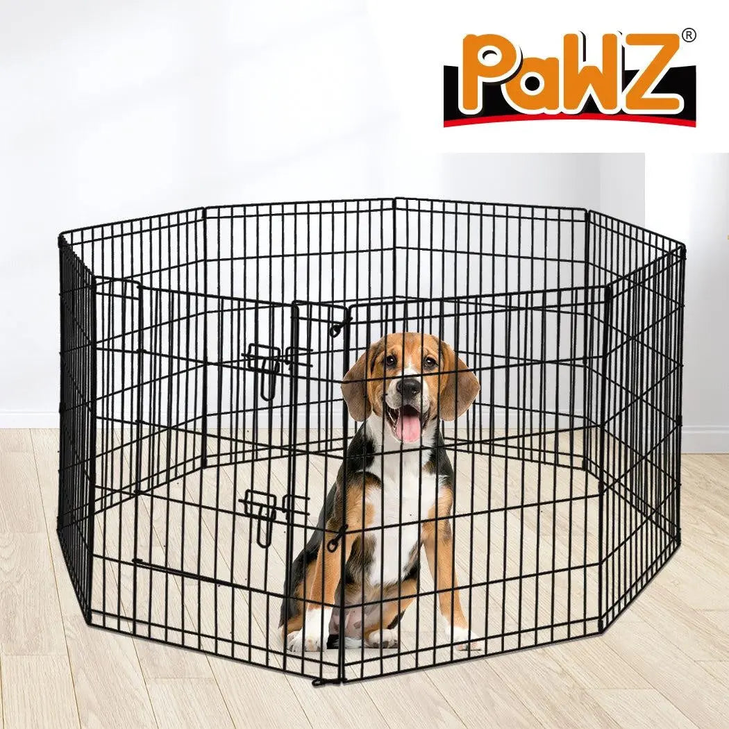 PaWz Pet Dog Playpen Puppy Exercise 8 Panel Enclosure Fence Black With Door 42