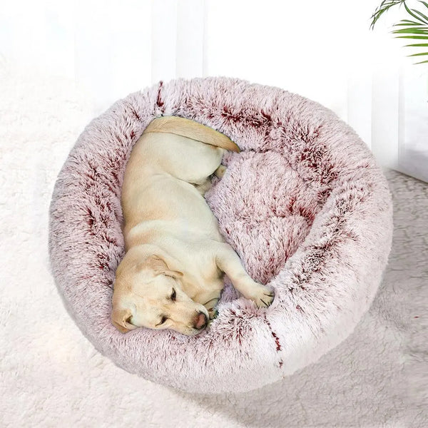 Pet Bed Cat Dog Donut Nest Calming Mat Soft Plush Kennel Pink XL Deals499