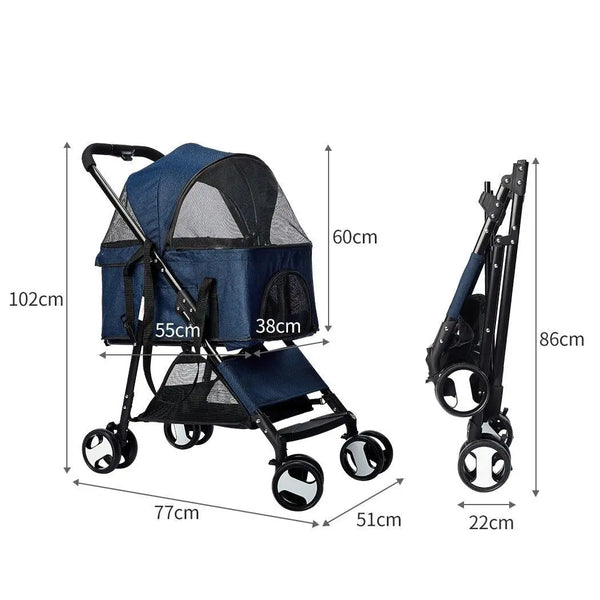 Pet Stroller Dog Cat Pram Foldable Carrier 4 Wheels Large Travel Pushchair Blue Deals499