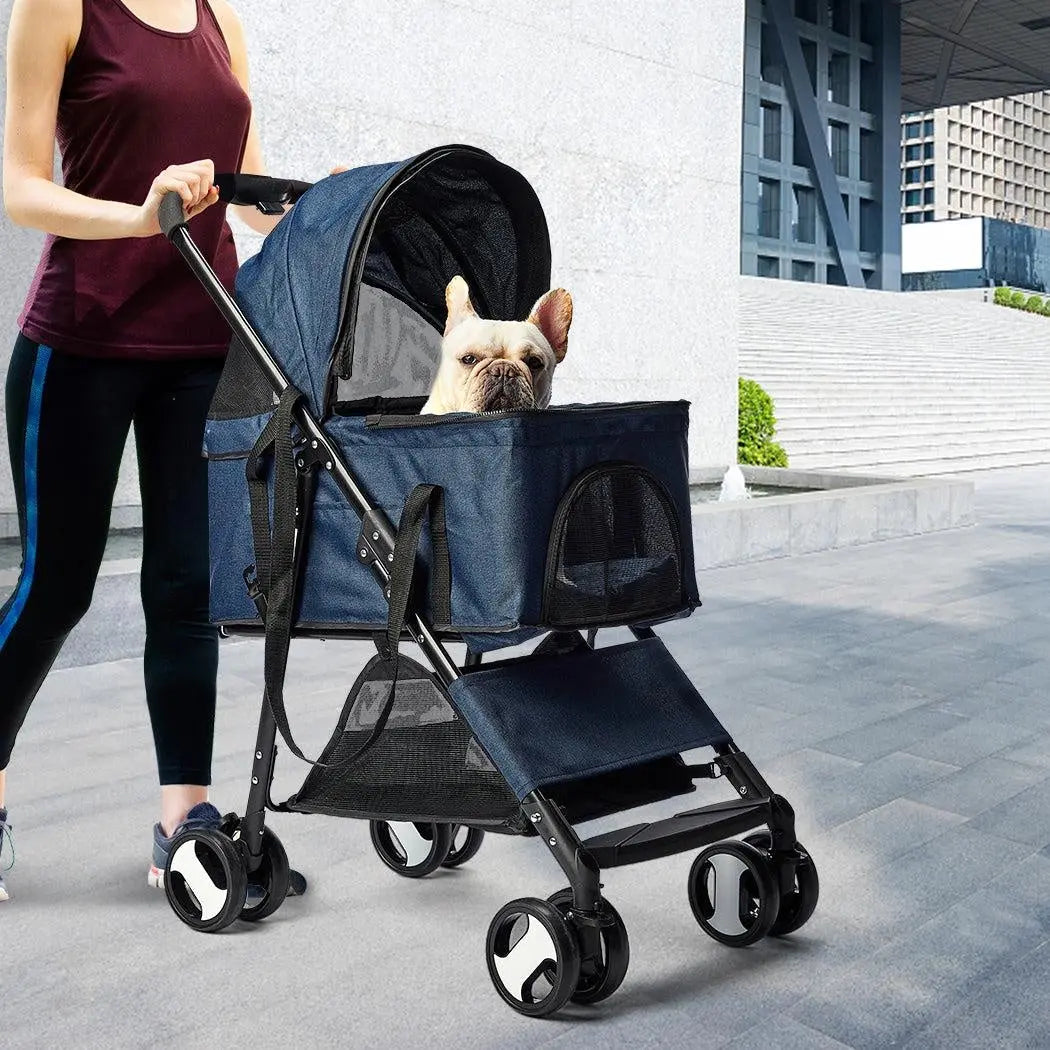 Pet Stroller Dog Cat Pram Foldable Carrier 4 Wheels Large Travel Pushchair Blue Deals499