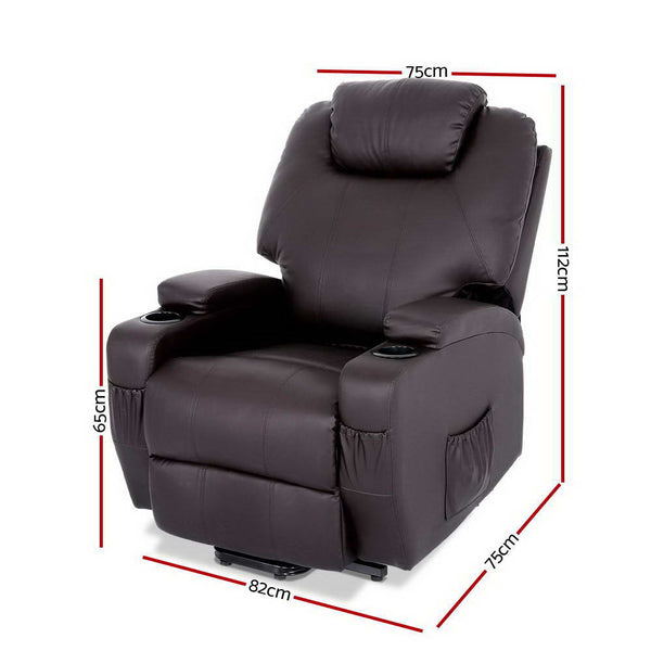 Artiss Electric Recliner Lift Chair Massage Armchair Heating PU Leather Brown Deals499