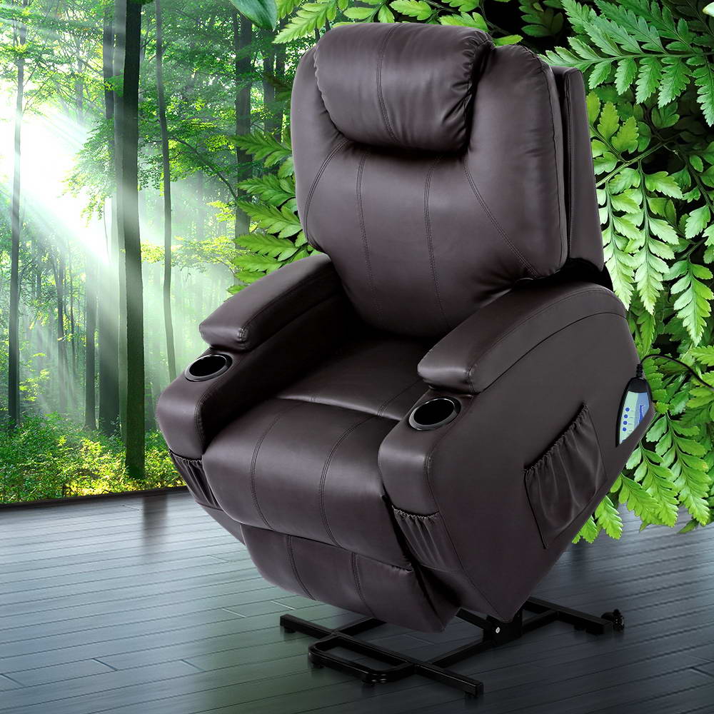 Artiss Electric Recliner Lift Chair Massage Armchair Heating PU Leather Brown Deals499