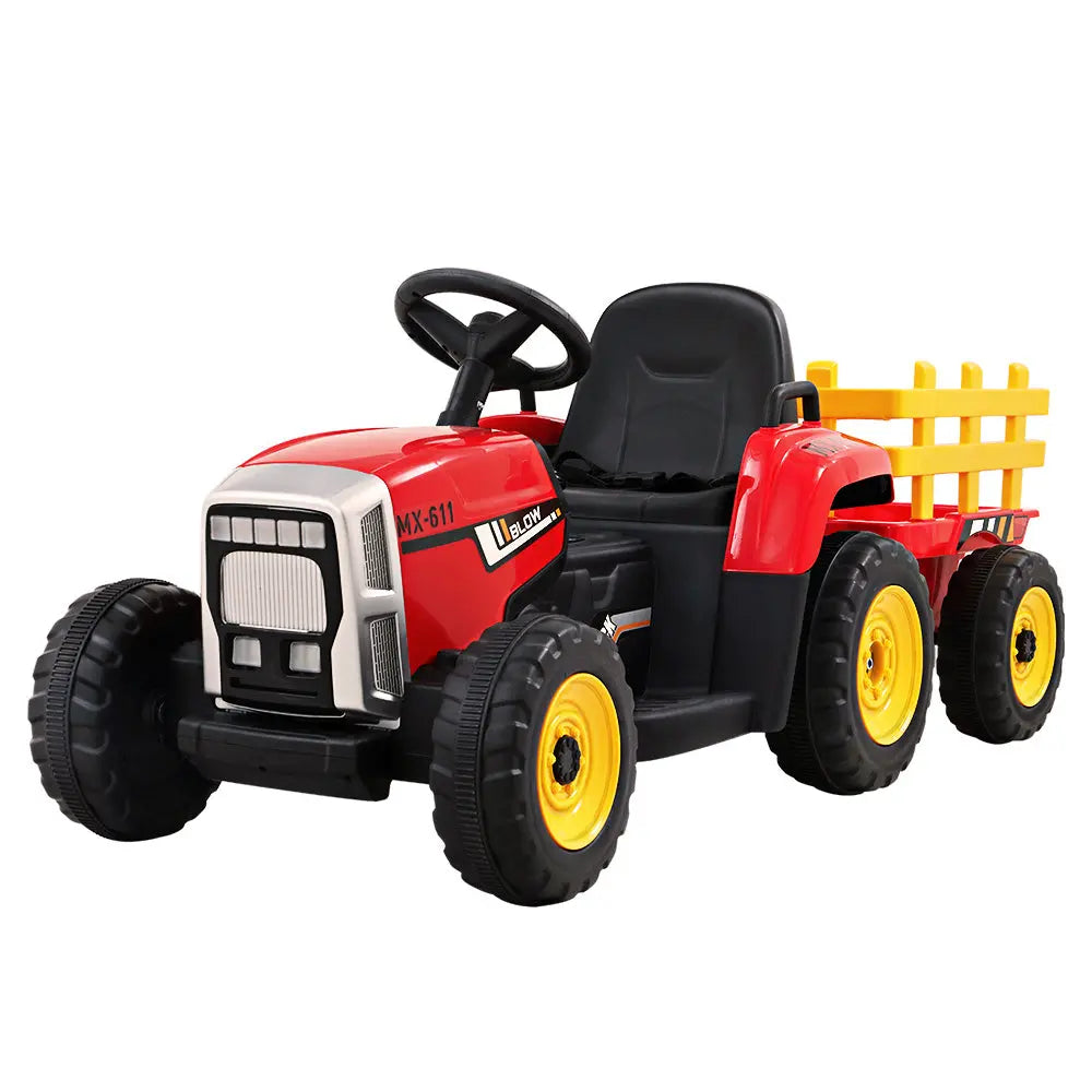 Rigo Ride On Car Tractor Trailer Toy Kids Electric Cars 12V Battery Red Deals499