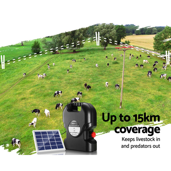 Giantz Electric Fence Energiser Solar Fencing Energizer Charger Farm Animal 15km 0.8J Deals499