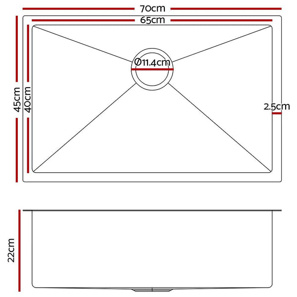 Cefito 70cm x 45cm Stainless Steel Kitchen Sink Under/Top/Flush Mount Silver Deals499