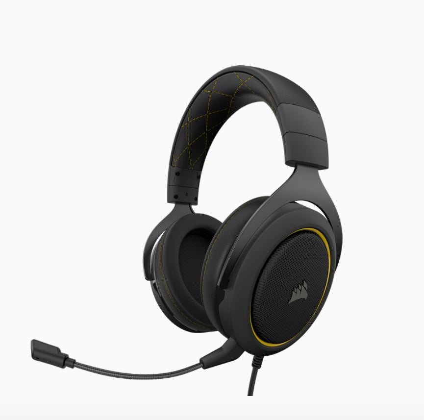 Corsair HS60 PRO Black Yellow Trim STEREO 7.1 Surround, memory foam, Discord Certified, PC and Console compatible Gaming Headset CORSAIR